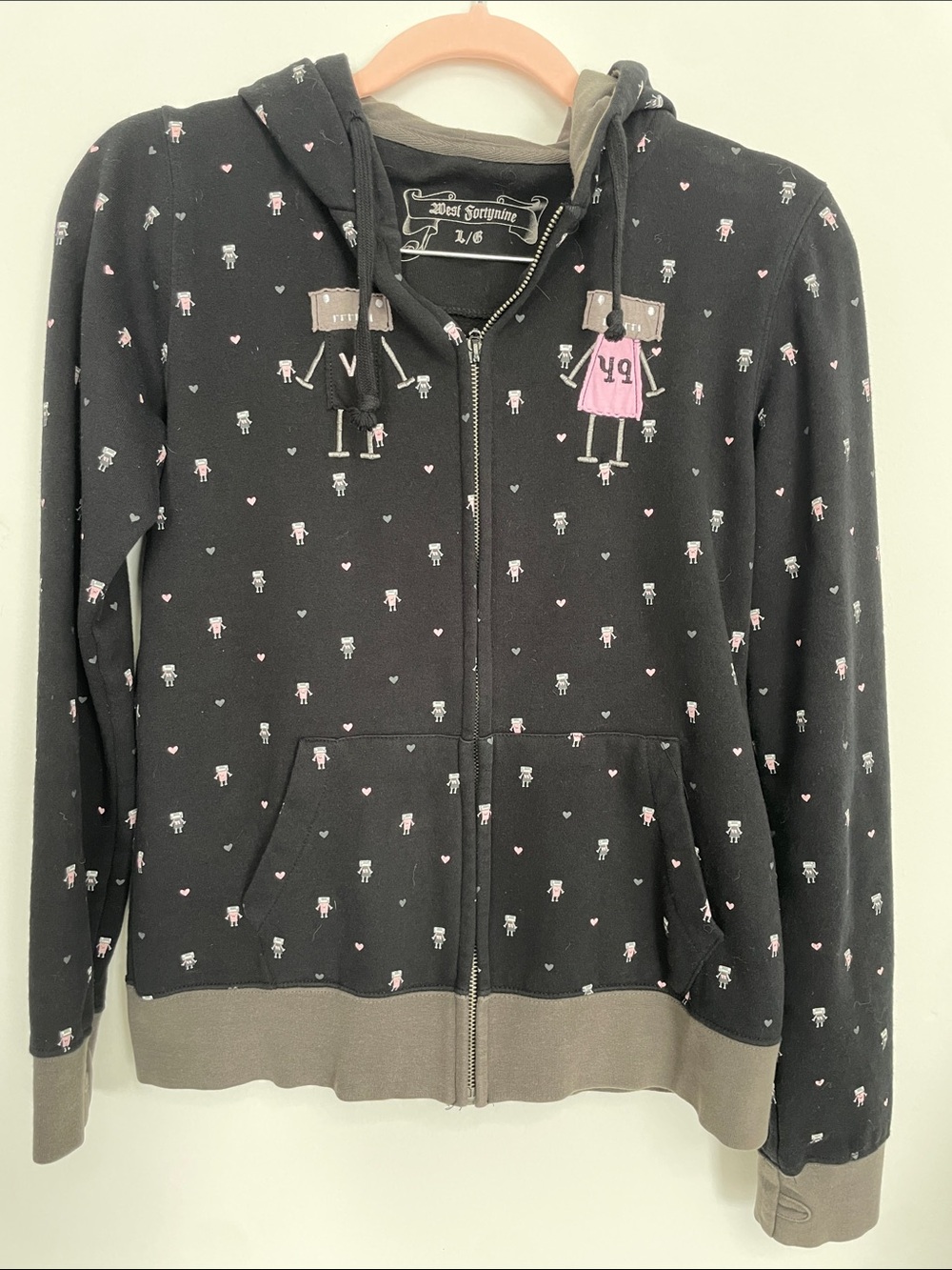 Youth large West 49 Black Robot Print Zip Hoodie Jacket - 49 Detail
